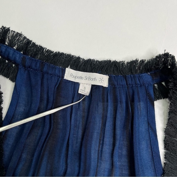 POUPETTE ST BARTH Beline Navy Deep Fringe V-Neck Slim Ruffle Mini Dress - Picture 4 of 15